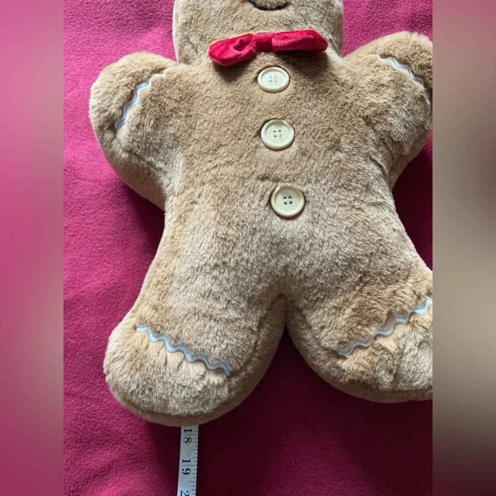 Martha Stewart Gingerbread Boy Bowtie Brown Plush Pillow 17”